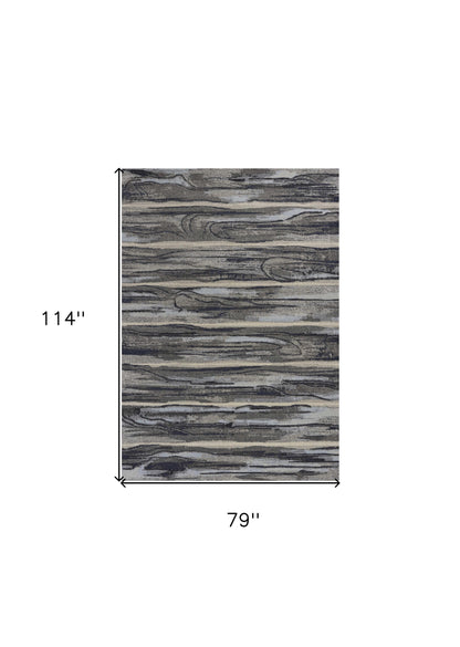 5' X 8' Grey Machine Woven Abstract Brushstroke Indoor Area Rug