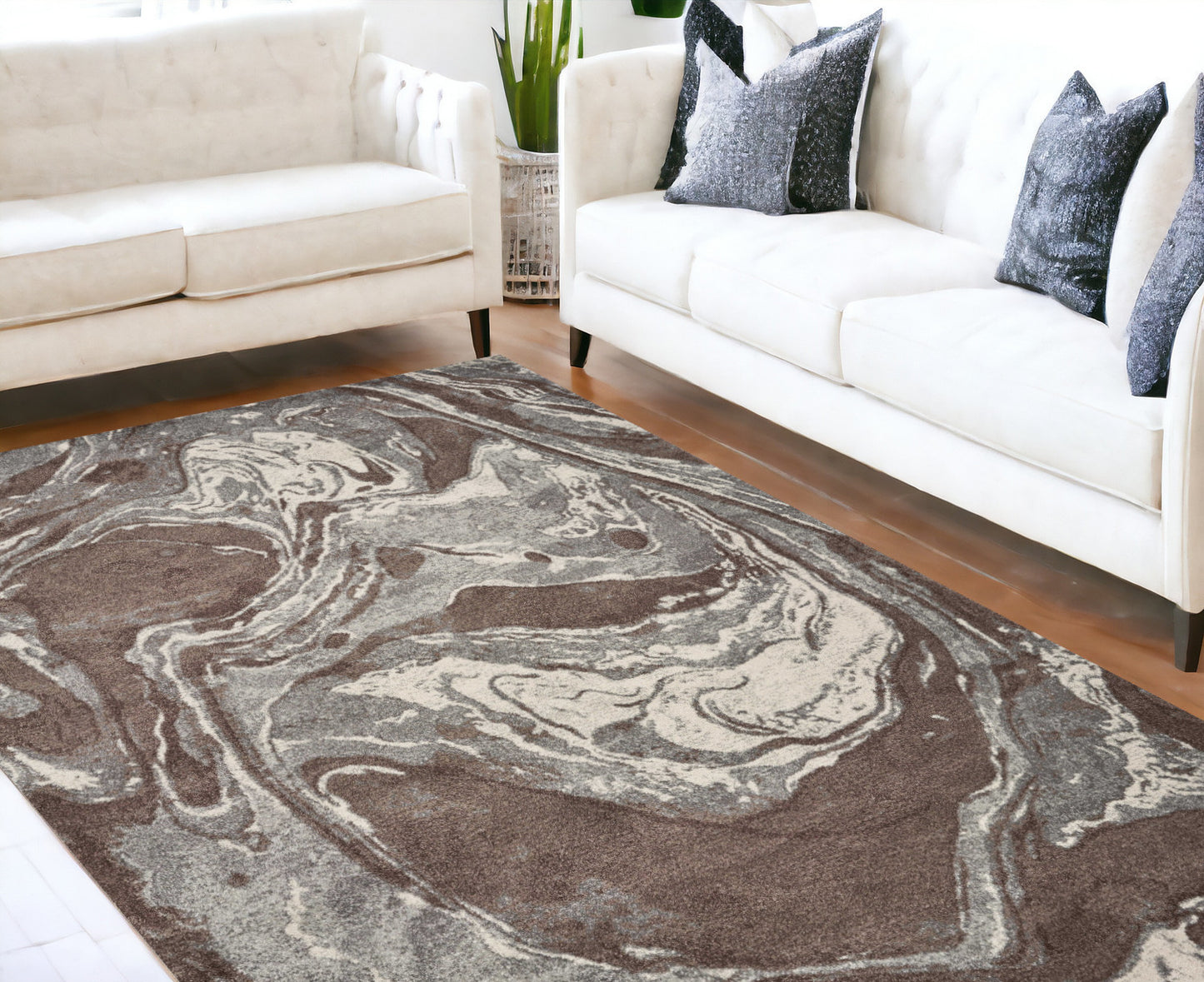 5' X 8' Brown And Ivory Abstract Area Rug