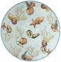 7' Blue Beige And Green Seashell and Coral Hand Hooked Round Rug