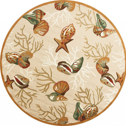 5' X 7' Beige Corals And Shells Indoor Area Rug