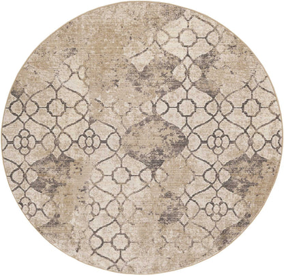 8' X 8' Sand Blue And Red Floral Hand Hooked Round Rug