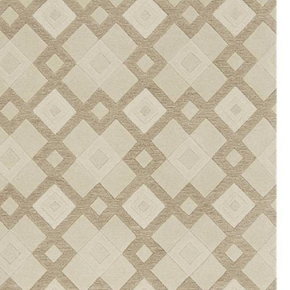 5' X 8' Ivory And Brown Wool Geometric Hand Tufted Area Rug