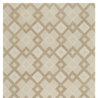 5' X 8' Ivory And Brown Wool Geometric Hand Tufted Area Rug