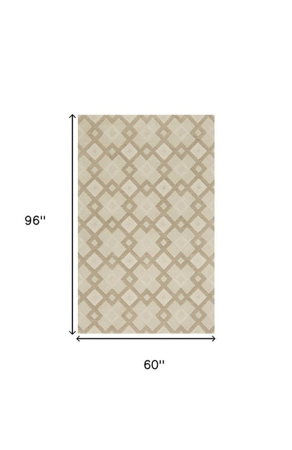 5' X 8' Ivory And Brown Wool Geometric Hand Tufted Area Rug