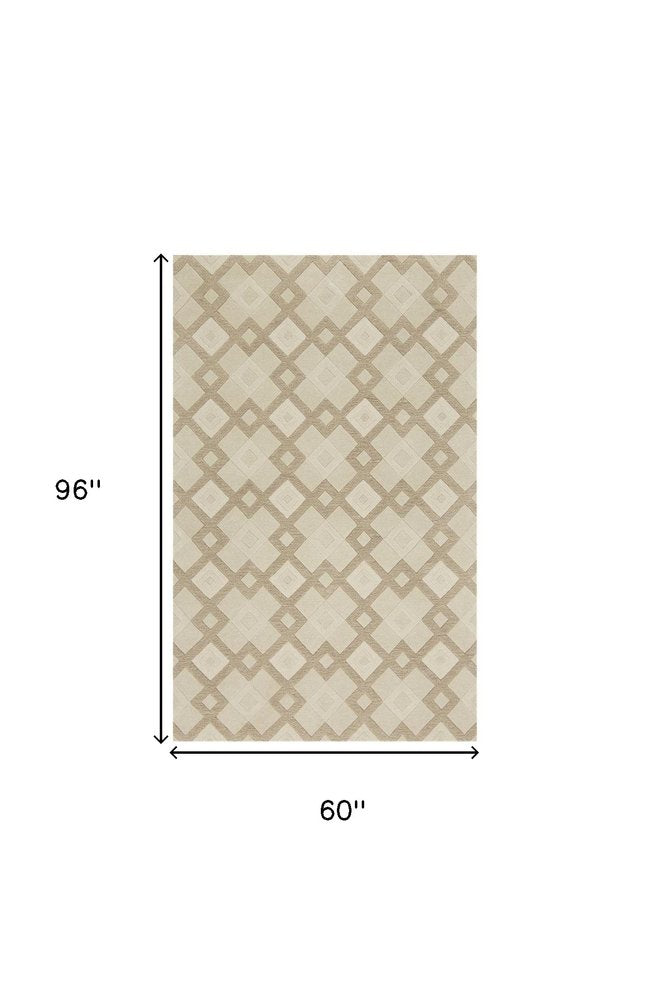 5' X 8' Ivory And Brown Wool Geometric Hand Tufted Area Rug