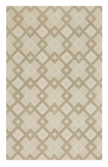 5' X 8' Ivory And Brown Wool Geometric Hand Tufted Area Rug