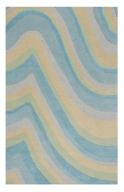 5' X 8' Blue Beige And Green Wool Abstract Hand Tufted Area Rug