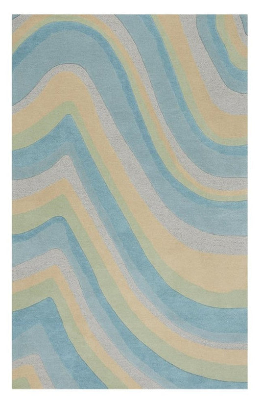 5' X 8' Blue Beige And Green Wool Abstract Hand Tufted Area Rug