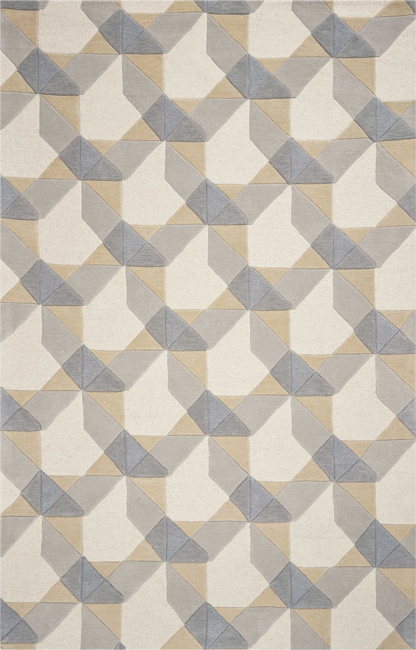 8' X 11' Ivory Grey Hand Tufted Geometric Chain Pattern Indoor Area Rug