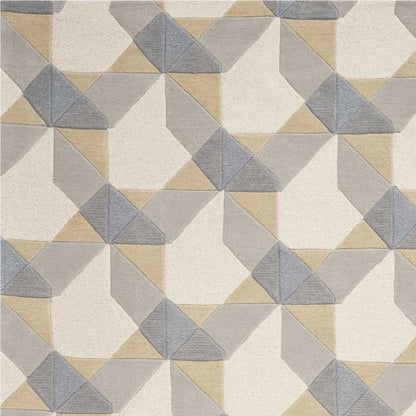 3' X 5' Ivory Gray And Cream Wool Geometric Area Rug