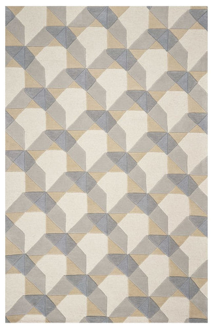 3' X 5' Ivory Gray And Cream Wool Geometric Area Rug