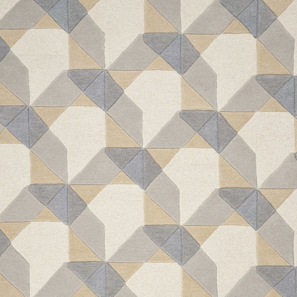 3' X 5' Ivory Gray And Cream Wool Geometric Area Rug