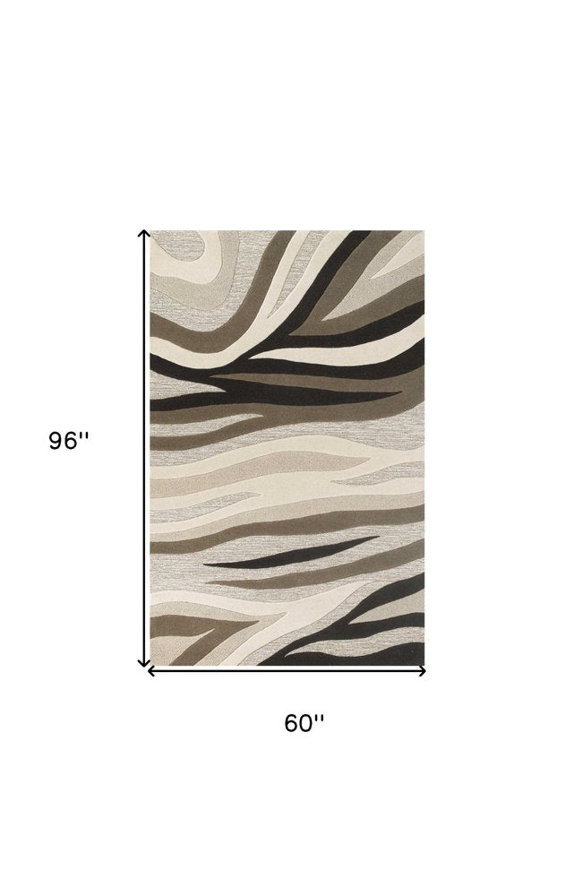 5' X 8' Beige Ivory And Black Wool Abstract Hand Tufted Area Rug