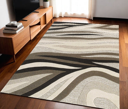 5' X 8'  Wool Black Or  Beige Area Rug