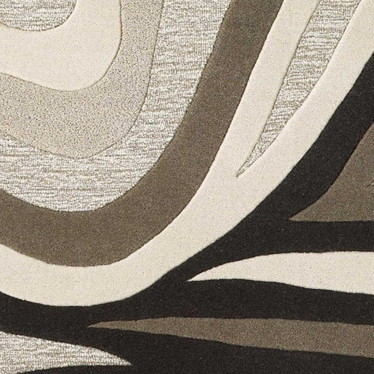 5' X 8' Beige Ivory And Black Wool Abstract Hand Tufted Area Rug