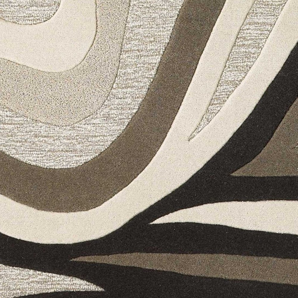 5' X 8' Beige Ivory And Black Wool Abstract Hand Tufted Area Rug