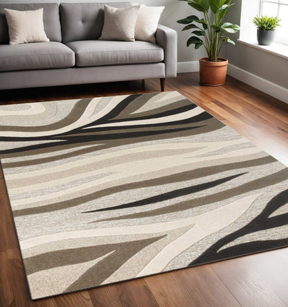 5' X 8' Beige Ivory And Black Wool Abstract Hand Tufted Area Rug