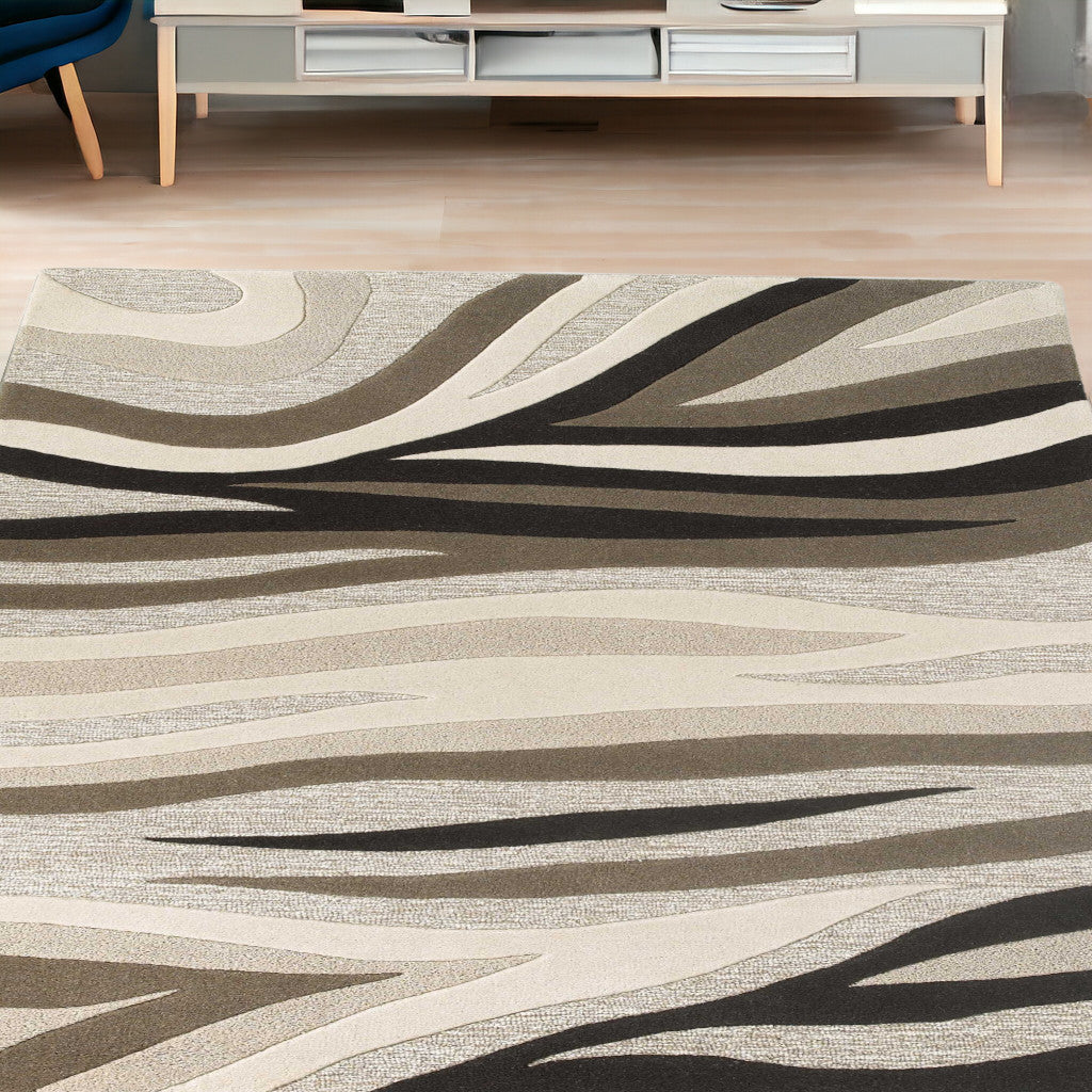 3' X 5' Beige Wool Abstract Hand Tufted Area Rug