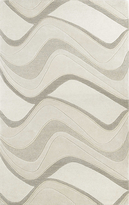 5' X 8' Ivory Hand Tufted Abstract Waves Indoor Area Rug