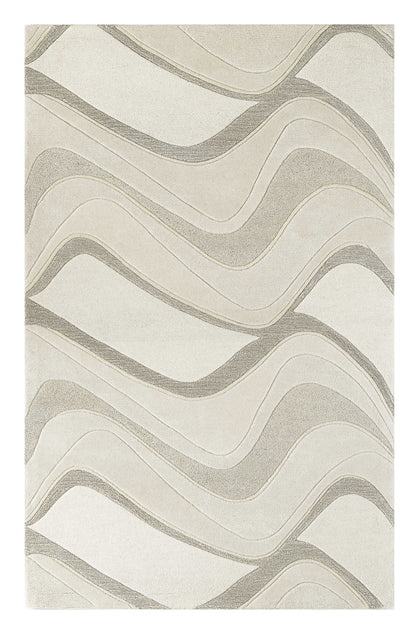 5' X 8' Ivory Hand Tufted Abstract Waves Indoor Area Rug