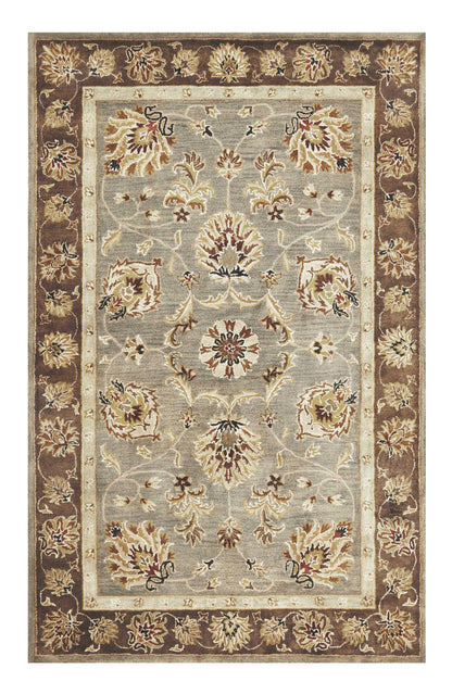 8' X 11' Grey Mocha Hand Tufted Traditional Floral Indoor Area Rug