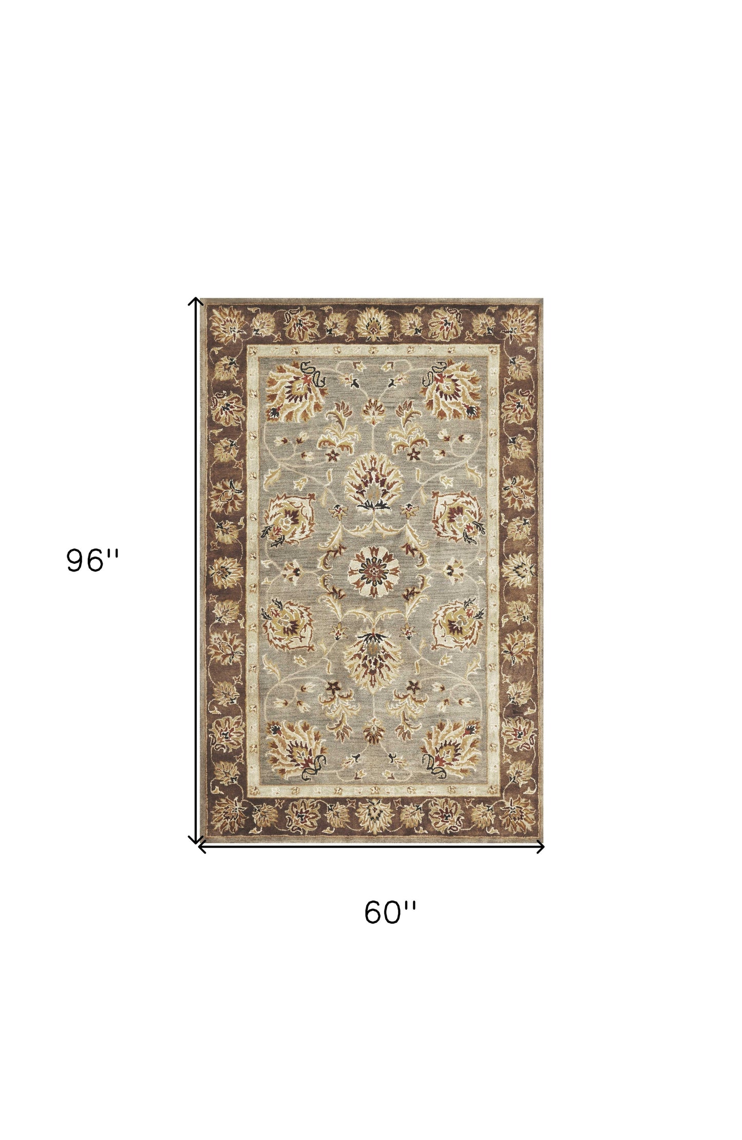 8' X 11' Grey Mocha Hand Tufted Traditional Floral Indoor Area Rug