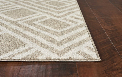 7' X 10' Beige and Ivory Geometric Indoor Outdoor Area Rug