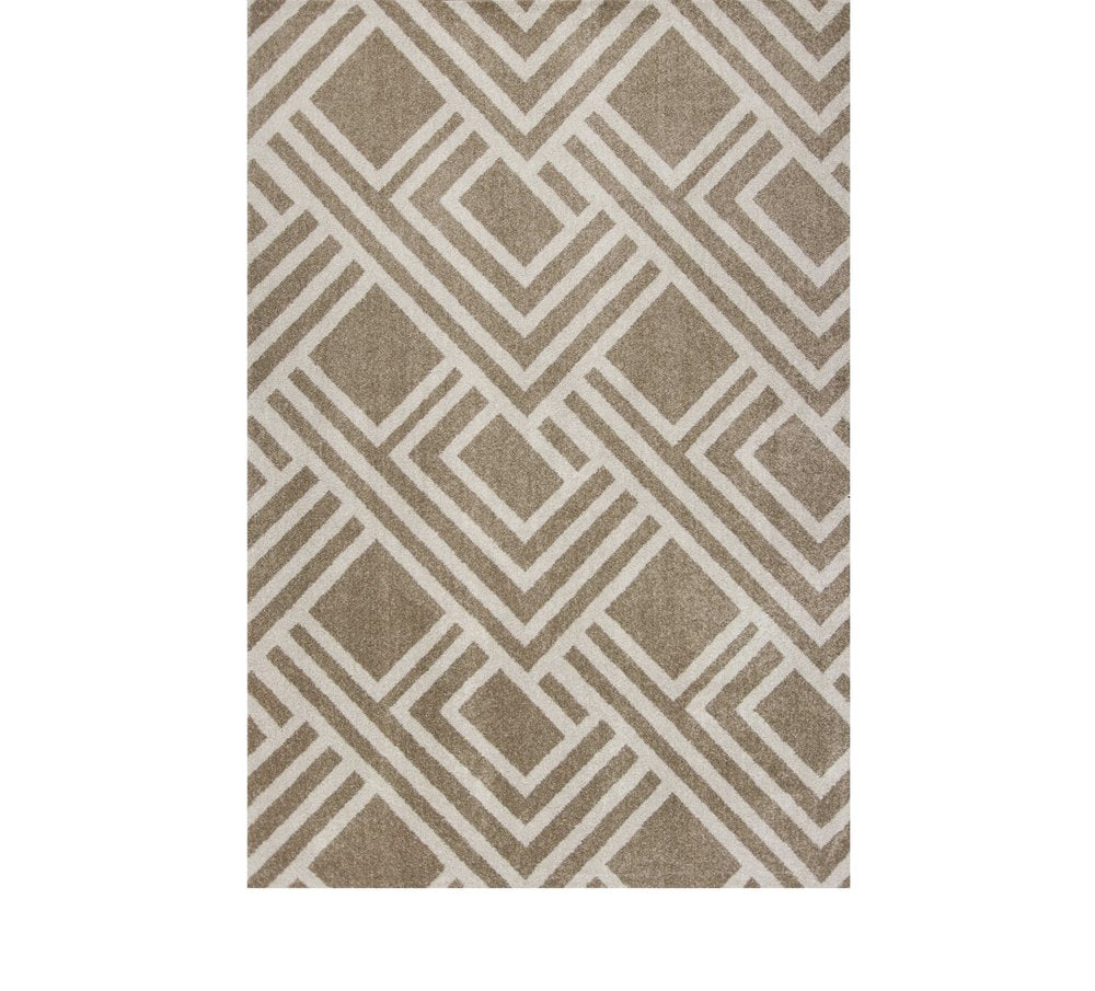 7' X 10' Beige and Ivory Geometric Indoor Outdoor Area Rug