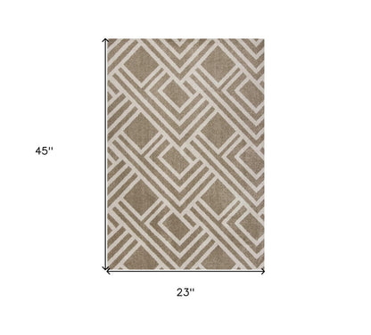 3' X 5' Beige Geometric Indoor Outdoor Area Rug