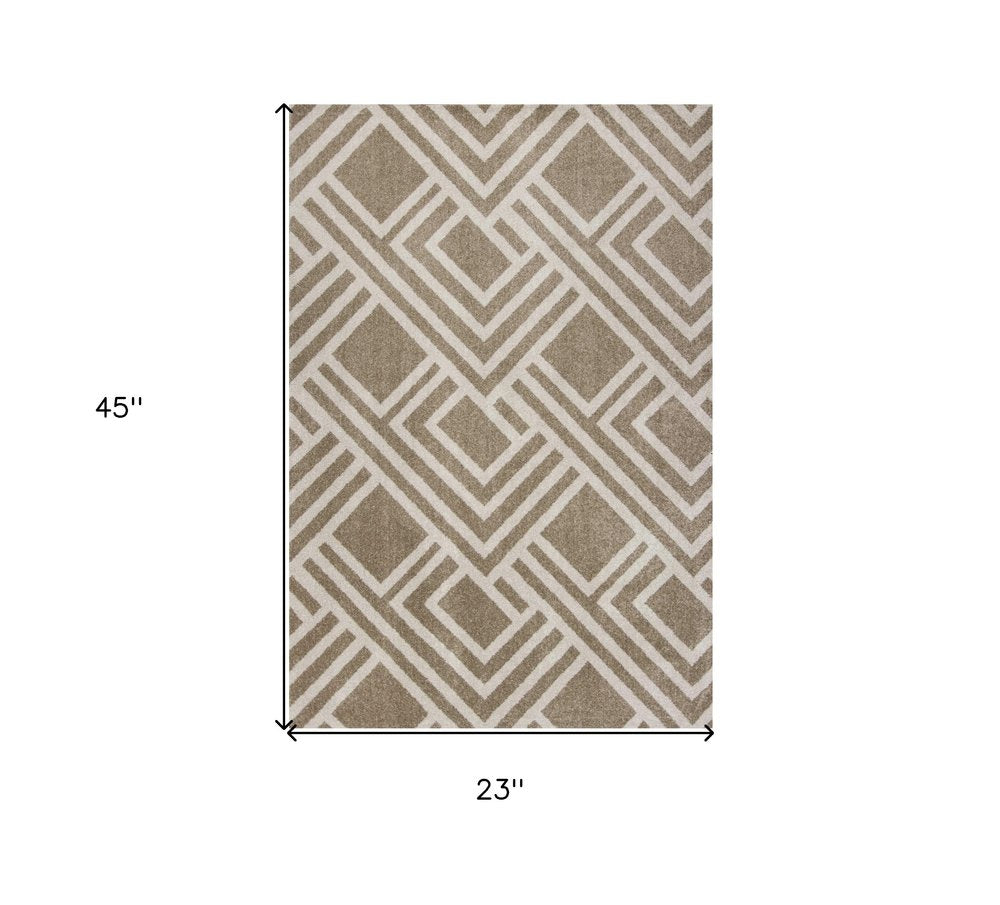 7' X 10' Beige and Ivory Geometric Indoor Outdoor Area Rug