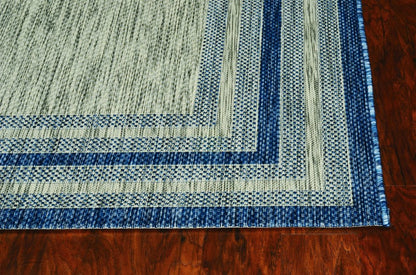 8' Blue And Gray Round Striped Indoor Outdoor Area Rug
