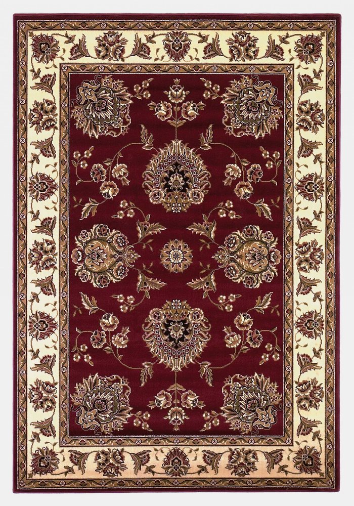 7' Red And Ivory Floral Medallion Octagon Rug