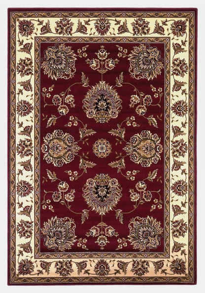 7' Red And Ivory Floral Medallion Octagon Rug