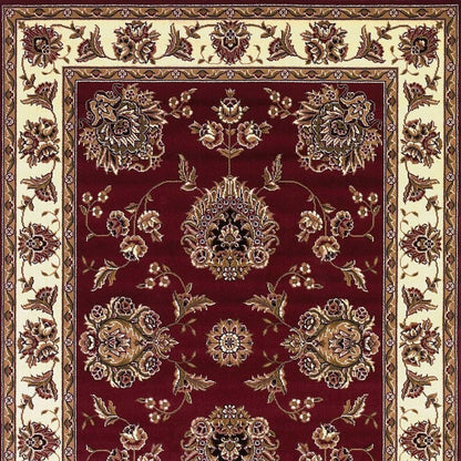 7' Red And Ivory Floral Medallion Octagon Rug