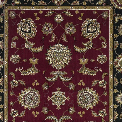 7' Red Black And Gold Floral Medallion Octagon Rug