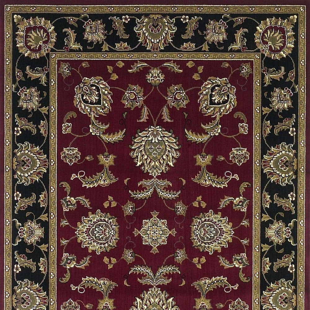 10' X 13' Red Black And Gold Floral Medallion Area Rug