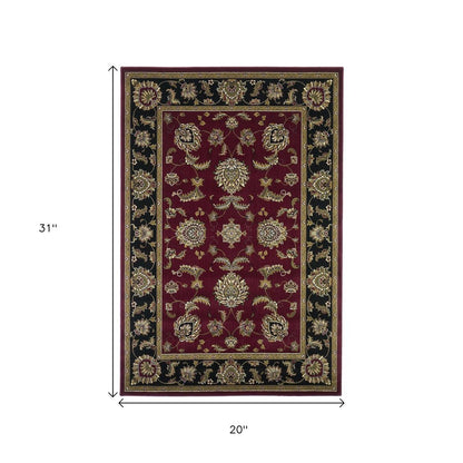 7' Red Black And Gold Floral Medallion Octagon Rug