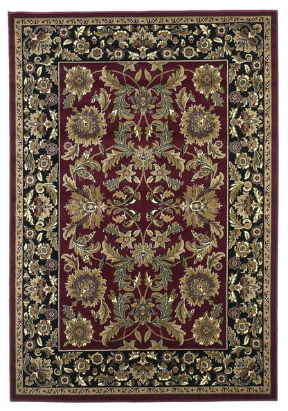 5' X 8' Red And Black Floral Medallion Area Rug