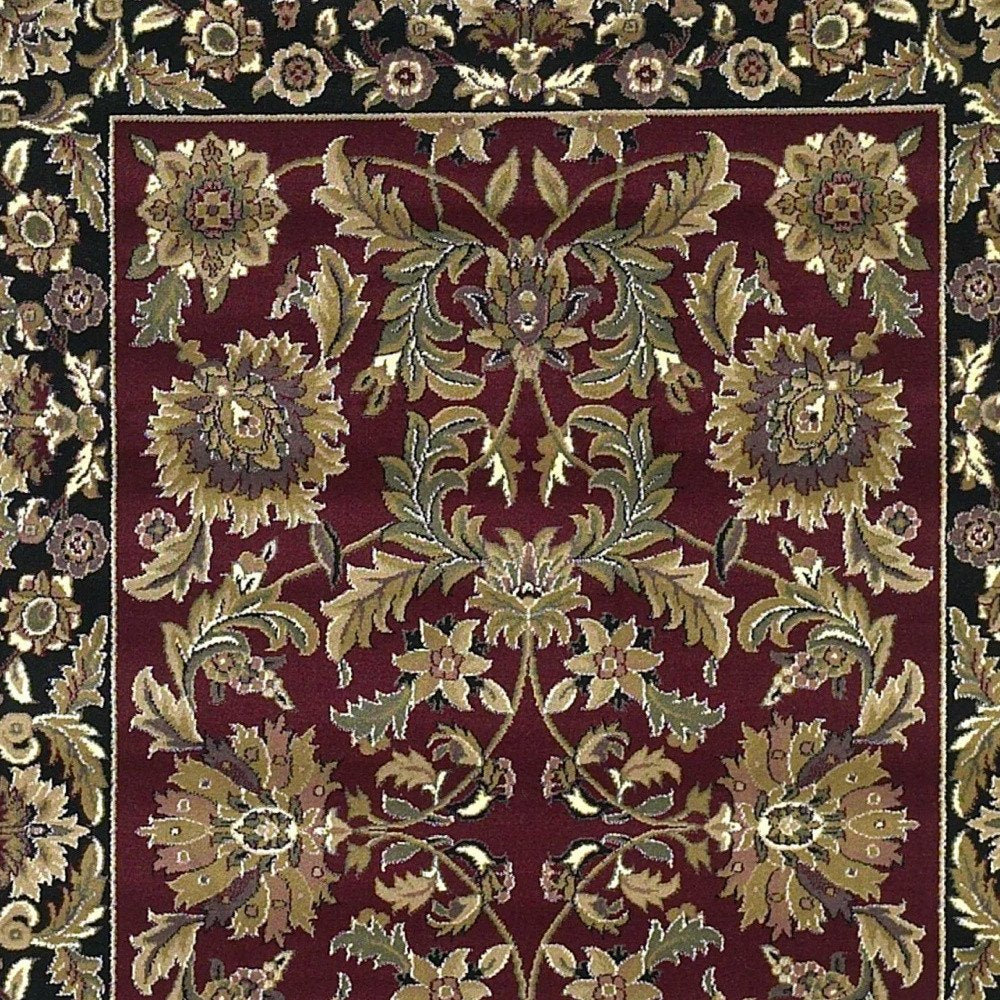 5' X 8' Red And Black Floral Medallion Area Rug