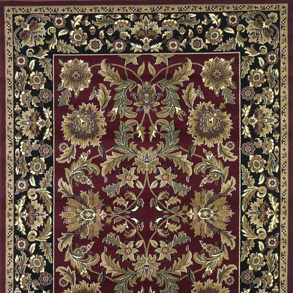5' X 8' Red And Black Floral Medallion Area Rug