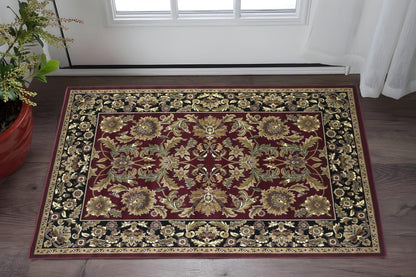 5' X 8' Red And Black Floral Medallion Area Rug