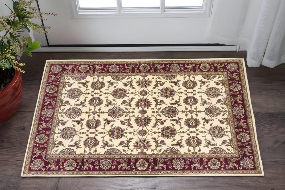 2' X 3' Red Ivory And Brown Floral Medallion Area Rug