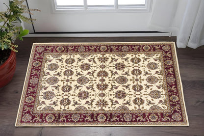 2' X 3' Red Ivory And Brown Floral Medallion Area Rug