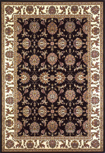 5' X 8' Black Ivory And Brown Floral Medallion Area Rug