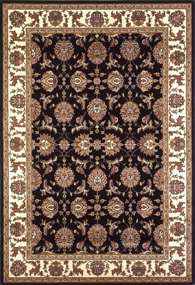 5' X 8' Black Ivory And Brown Floral Medallion Area Rug