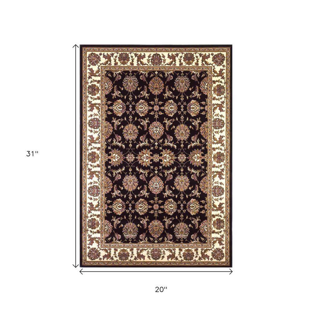 5' X 8' Black Ivory And Brown Floral Medallion Area Rug