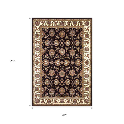 5' X 8' Black Ivory And Brown Floral Medallion Area Rug
