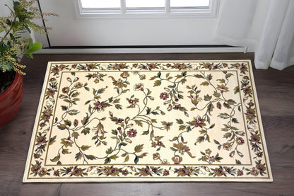 2' X 3' Ivory Green And Red Floral Vines Area Rug