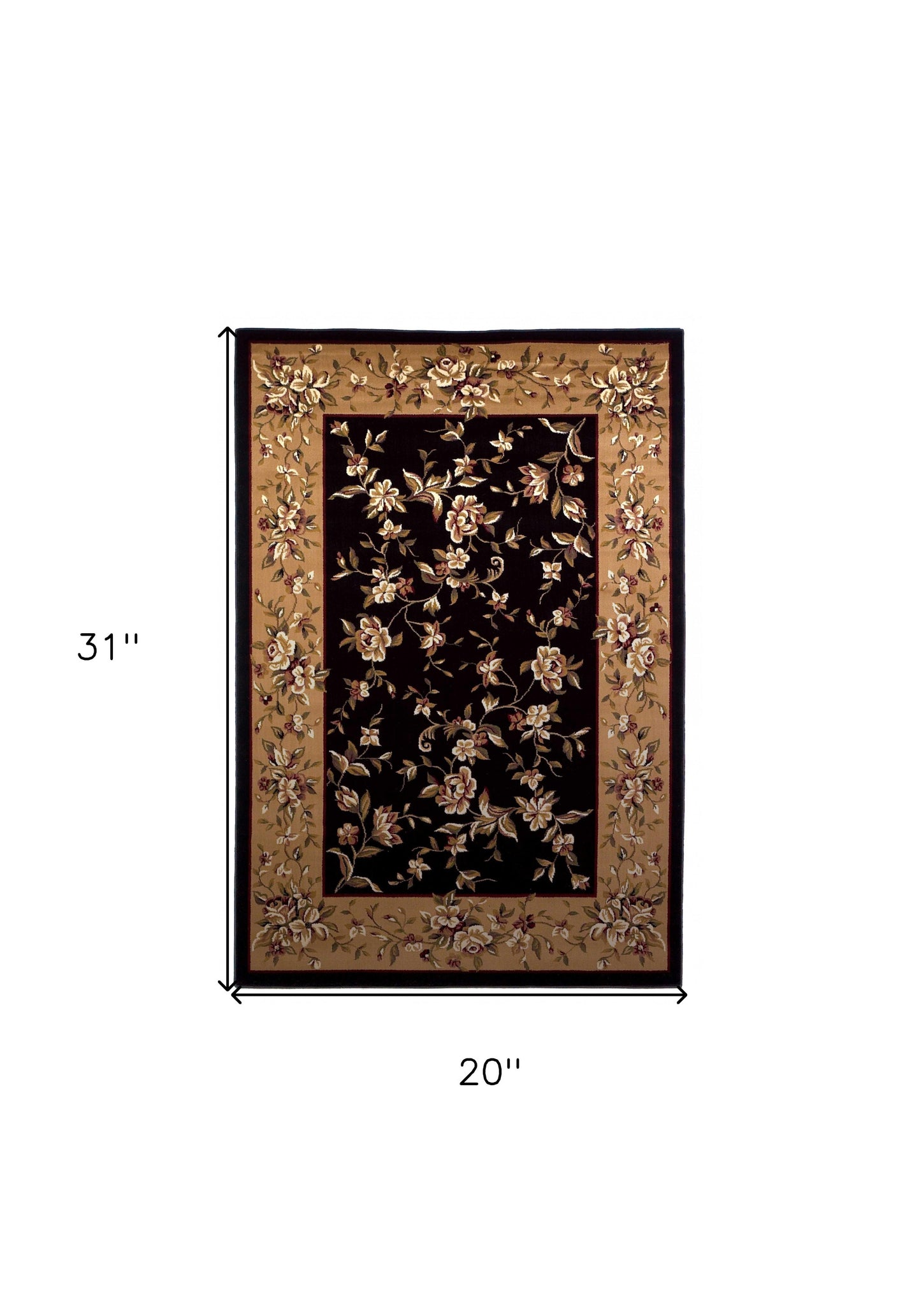 5' X 8' Black Beige Machine Woven Floral Vines Indoor Area Rug