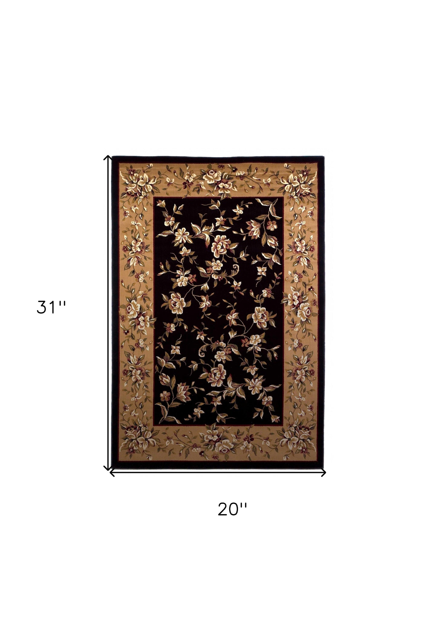7' Tan Black And Beige Floral Vines Octagon Rug